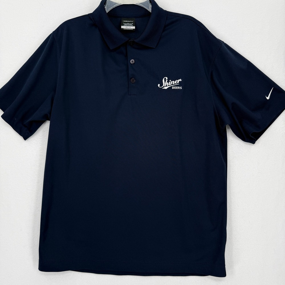 Nike Golf Polo Shirt Mens Large Navy Blue Shiner Beers Dri-Fit 363807